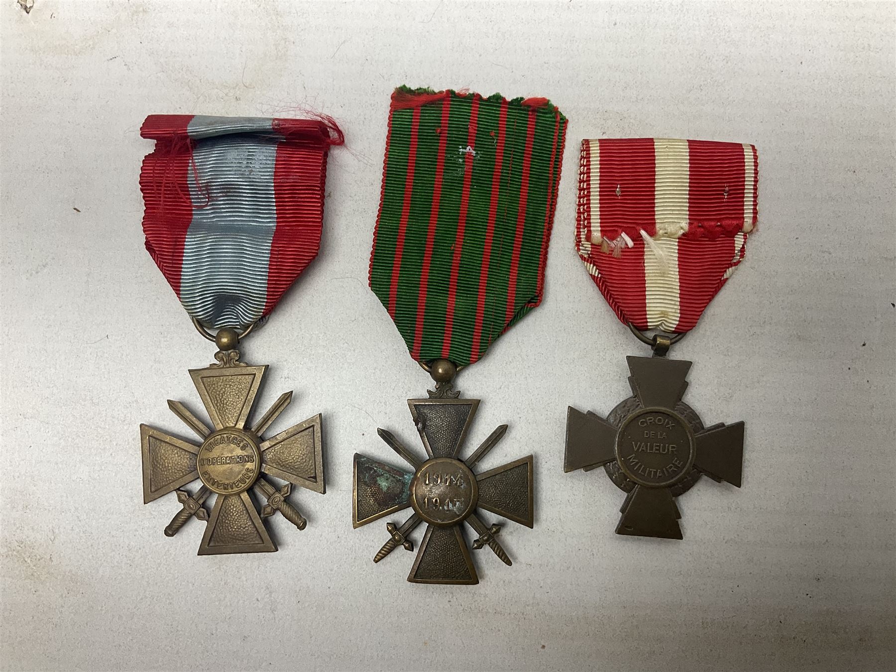 Six French medals - 2nd Empire Louis-Naploeon Medaille Militaire Valeur Et Discipline; 1870 3rd Republic Medaille Militaire Valeur Et Discipline; WW1 Croix-De-Guerre with MID star; WW2 Theatres D'Operations Exterieurs Croix-De-Guerre; WW1 Commemorative Medal; and Croix De La Valeur Militaire; all with ribbons (6)