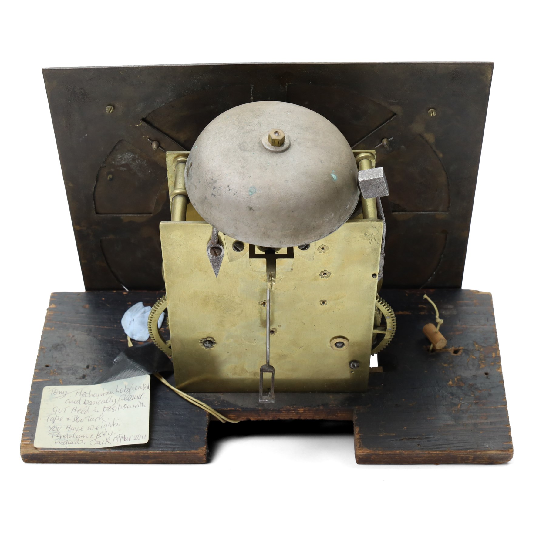 18th century longcase clock eight day movement with  an earlier brass dial and 30 hour chapter ring by William Clark, York with bell strike 28cm 