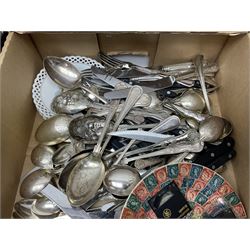 Collection of replica Cathedral carvings, together with other glass and metalware, in two boxes 