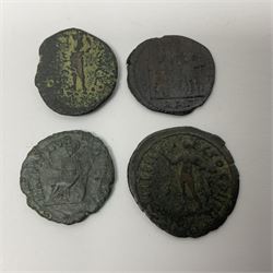 Ancient Roman Coinage, group of seventeen bronze and copper-alloy coins to include Maximianus and Galeria Valeria, along with an unidentified 76% silver round, overall weight 14g