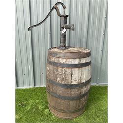 Coopered barrel with cast iron pump - THIS LOT IS TO BE COLLECTED BY APPOINTMENT FROM DUGGLEBY STORAGE, GREAT HILL, EASTFIELD, SCARBOROUGH, YO11 3TX