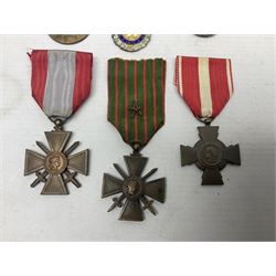 Six French medals - 2nd Empire Louis-Naploeon Medaille Militaire Valeur Et Discipline; 1870 3rd Republic Medaille Militaire Valeur Et Discipline; WW1 Croix-De-Guerre with MID star; WW2 Theatres D'Operations Exterieurs Croix-De-Guerre; WW1 Commemorative Medal; and Croix De La Valeur Militaire; all with ribbons (6)