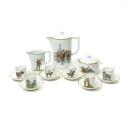 Nymphenburg coffee set painted with WWI military scenes after Hans Kratzer, comprising six...