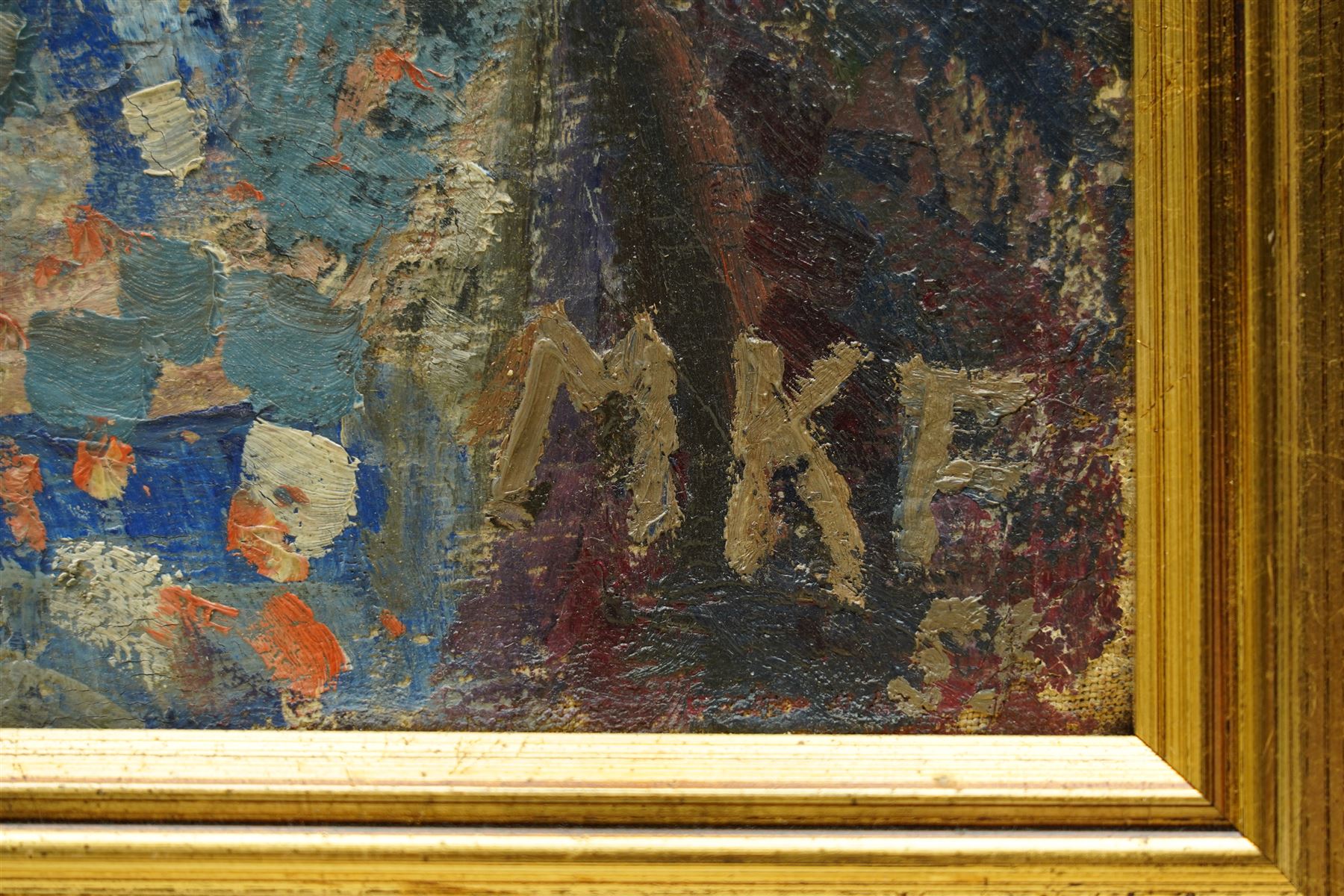 Margaret Kroch Frishman (student of Oskar Kokoshka) (German 1897-1972): 'Jerusalem - Israel - Jordan Border', oil on canvas signed with monogram MKF and dated '55, inscribed on label verso 56cm x 63cm