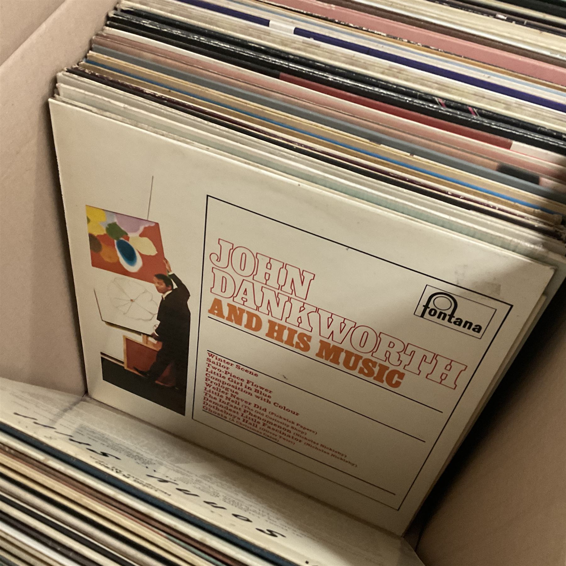 Collection of vinyl LP records in four boxes, mainly Jazz and Classical including Piano Rags by Scott Joplin, Sarah Vaughn, Duke Ellington and His Orchestra and Louis Armstrong, etc