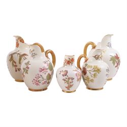 Five Royal Worcester Blush Ivory jugs, shape 1094, each decorated with floral sprigs and w...