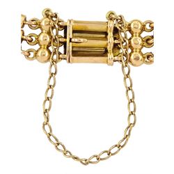 Early 20th century 15ct rose gold gold rectangular and bead link bracelet, stamped 15c