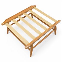 Lucian Ercolani for Ercol - footstool model number 443, upholstered in grey fabric, on elm and beech base 