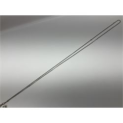 Victorian style silver chatelaine necklace, suspending eight silver sewing and similar accessories, including tape measure, needle case, pencil holder, powder compact and pill box