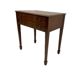 Early 20th century mahogany canteen cabinet, the two long drawers with drop ring handles opening to reveal al a part silver plated Walker & Hall Kings pattern canteen, H76cm L72cm D47cm 