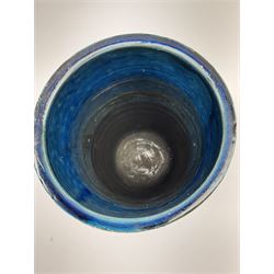 Aldo Londi for Bitossi , an Italian Rimini Blu vase, of cylindrical form decorated with incised geometric bands, with painted marks beneath, H25.5cm. 
