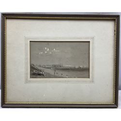 John Wilson Carmichael (British 1799-1868): Bridlington Harbour from the South, monochrome watercolour highlighted in white signed 12.5cm x 20cm 
Provenance: private East Yorkshire collection
