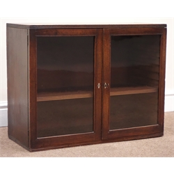  Small early 20th century mahogany table top display cabinet, two glazed doors enclosing single shelf, W64cm, H50cm, D27cm  