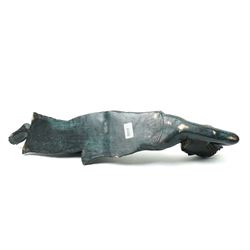Late 20th century bronzed figure of a reclining buddha L64cm