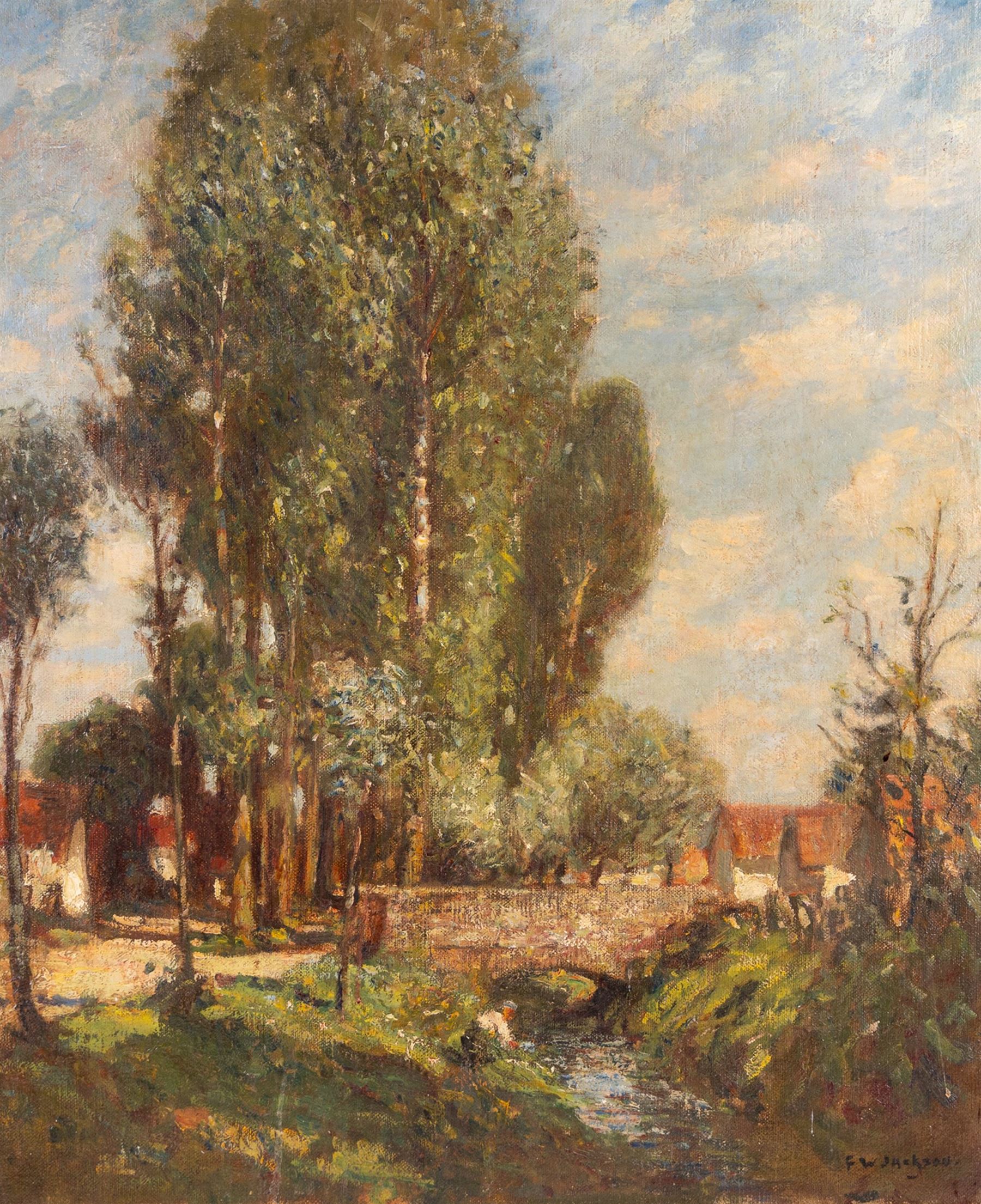 Frederick William Jackson (Staithes Group 1859-1918): 'Montreuil-sur-Mer', oil on canvas signed, titled verso 60cm x 50cm 
Provenance: exh. Phillips & Sons, October 1982