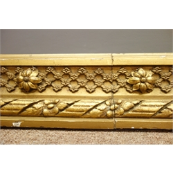  Large early 20th century Giltwood & Gesso Curtain Pelmet, acanthus and cabochon cresting with lattice frieze, W294cm, H12cm, D23cn  