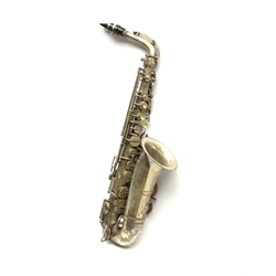 Jacques Albert Fils Saxosolophone silver-plated brass alto saxophone, serial no.517, L64cm, with mouthpiece
