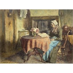 Albert George Stevens (Staithes Group 1863-1925): Lady Reading the Paper, watercolour signed 29cm x 39cm