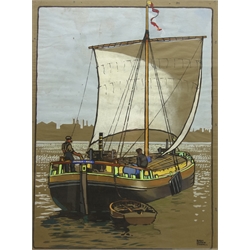  Harry Hudson Rodmell (British 1896-1984): Humber Keel Boat, gouache signed 60cm x 45cm Provenance: from the exors. of a North Yorkshire single owner collection of Maritime oils and watercolours    DDS - Artist's resale rights may apply to this lot      