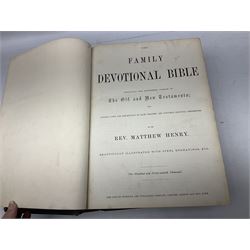Victorian The Family Devotional Bible, by Rev Matthew Henry, pub. London and New York, The London Printing & Publishing Co, circa 1860, with steel engraving plates and gilt edges, L35cm