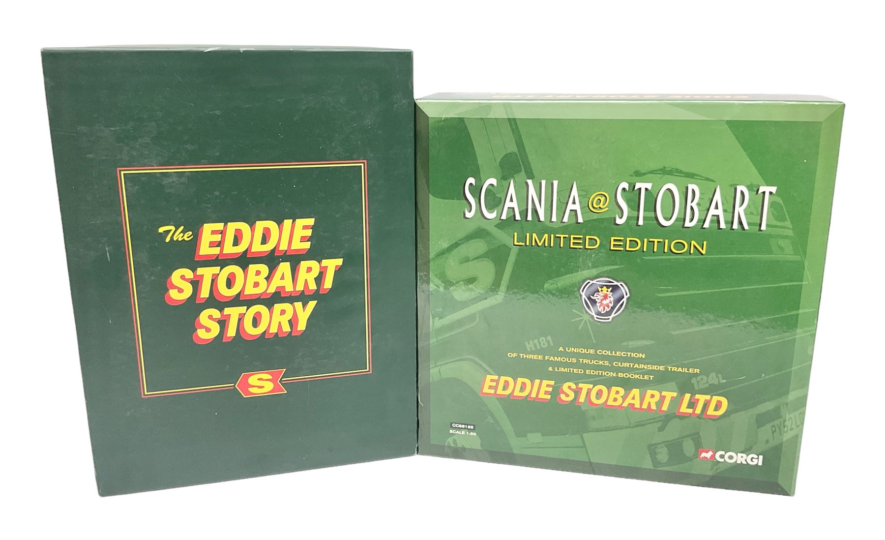 Corgi Eddie Stobart - two limited edition sets; CC99155 'Scania @ Stobart'; and CC86610 'The Eddie Stobart Story'; both boxed (2)