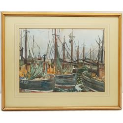 Robert Hardie Condie (Scottish 1898-1981): 'Masts and Nets Fraserburgh', mixed media signed, titled on gallery label verso 31cm x 42cm