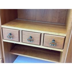 Art Nouveau design cherry wood kitchen wall unit, two leaded glazed doors with stained tulip decoration
