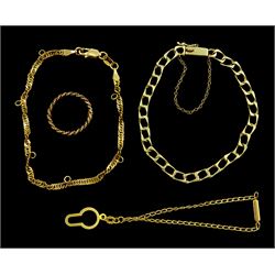  14ct gold flattened curb link bracelet, 14ct gold bracelet, 9ct gold ring and bracelet