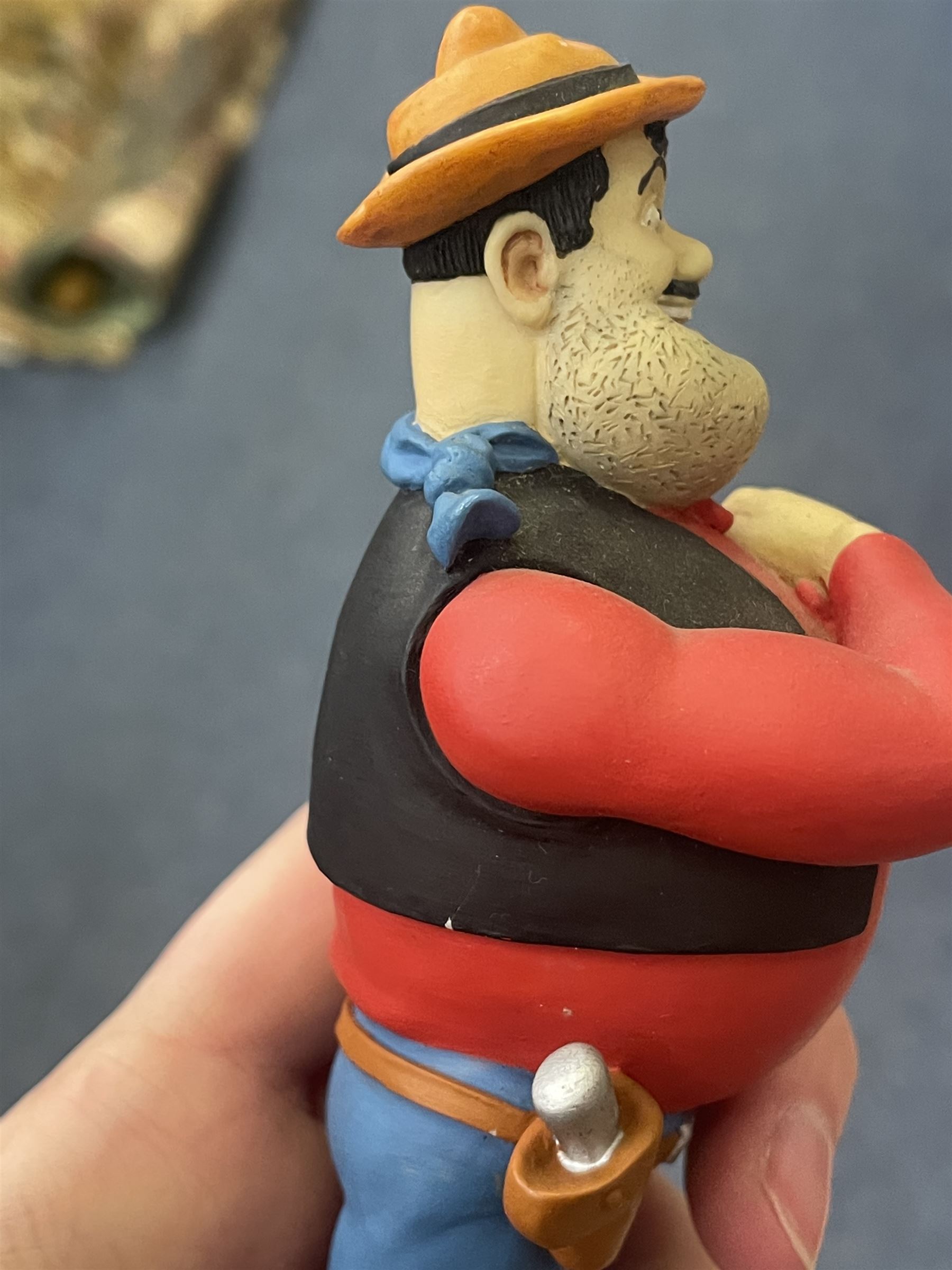 Eleven Robert Harrop figures from the Beano Dandy collection, comprising One Man & His Dawg BDS08, Picnic Desperate Dan BDS04, Fatty BD07, Desperate Dan BD03, Roger the Dodger BD20, Dennis the Menace BD01, Beryl the Peril BD05, Minnie the Minx BD04, Surfing BP03, two Spotty BD16, together with a Genuine Beano Ware lidded box (12)