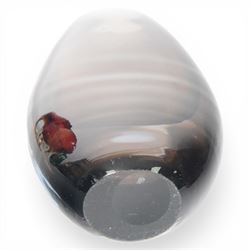 Three mid-century vases, comprising green Czech ‘winged’ vase, cinnamon vase, B894, designed by Gunnar Nyland for Strombergshyattan, signed beneath and Whitefriars ‘molar’ vase, designed by William Wilson 