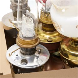 Brass table oil lamp, four Aladdin 23 lamps and an Aladdin 12 lamp