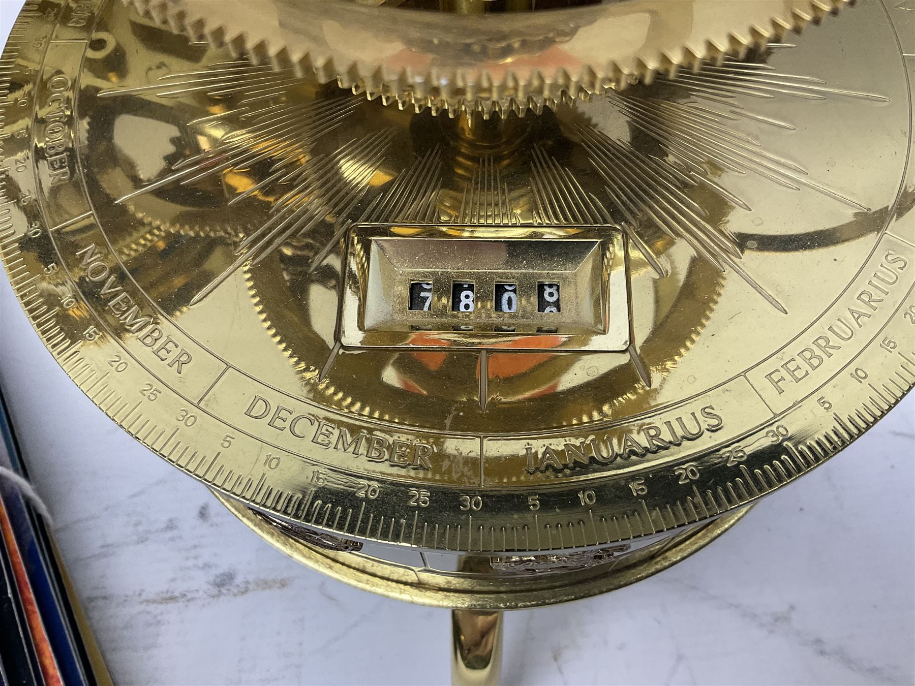 Modern kit-built brass working Tellurion, de-luxe model with astrological signs and illuminated sun H33cm; with set of fifty-two construction periodicals