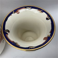 Masons Ironstone in the Mandalay pattern stepped dish, vase, jug , covered jar and two picture frames 