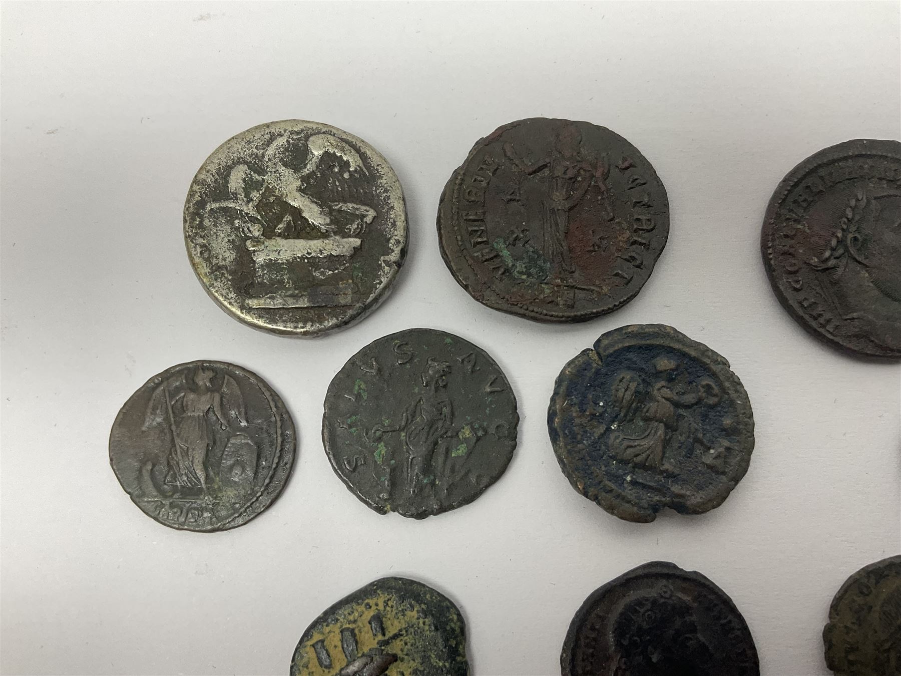 Ancient Roman Coinage, group of seventeen bronze and copper-alloy coins to include Maximianus and Galeria Valeria, along with an unidentified 76% silver round, overall weight 14g