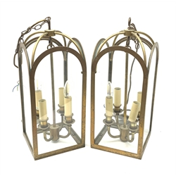 A pair of Victorian style brass hall lanterns, overall H49cm. 