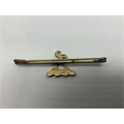 Royal West Kent regiment 9ct gold and enamel sweetheart brooch; The Queens Own regiment silver and enamel sweetheart brooch; and another sweetheart brooch for the Royal West Kent regiment (3)