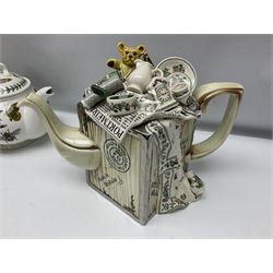 Portmeirion tea wares, in various patterns including Botanic Garden, Summer Garland and Portmeirion, to include limited edition novelty teapot, teapot, coffee press, coffee pot, covered sucrier, eight teacups and saucers, etc 