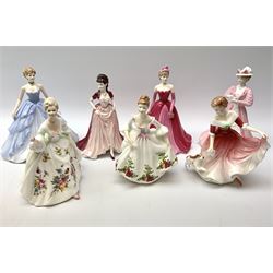 Three Royal Doulton figures, comprising Country Rose HN3221, Diana HN2468, and My Best Friend HN3011, together with four Coalport figures, Ladies of Fashion Joanne, Evening at the Opera with certificate, Evening Elegance with certificate, and Emily with certificate. 