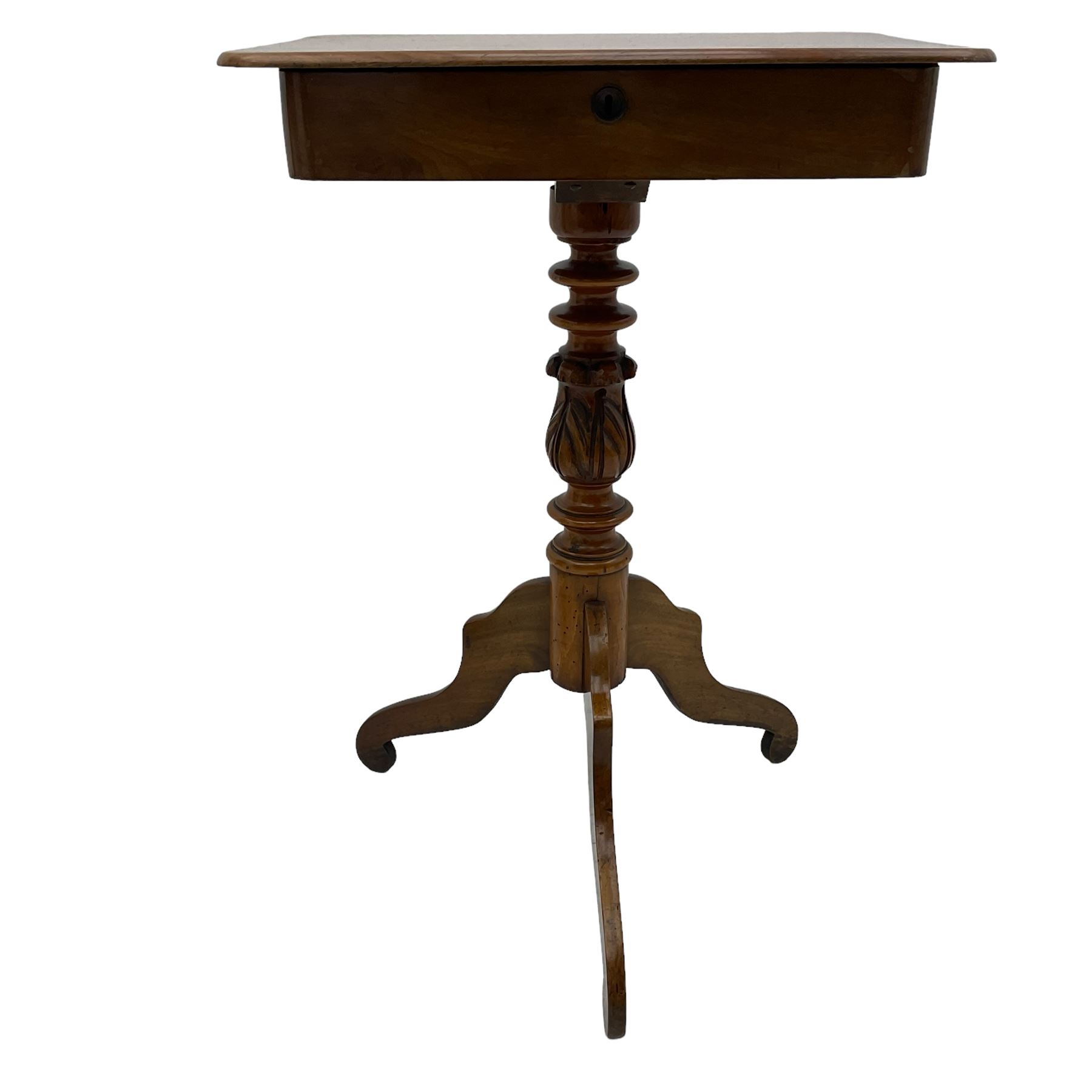 Mahogany rope twist jardiniere stand (H98cm); George III mahogany fold-over tea table (H75cm); occasional table with sectioned drawer (H72cm, W49cm, D37cm); upholstered stool (4)