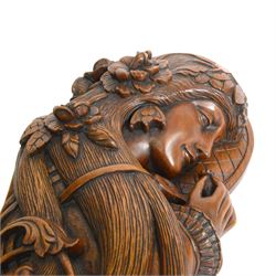 Art Nouveau style wall hanging,  carved as a woman holding a flower, H55cm
