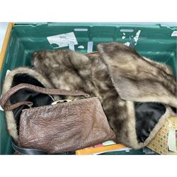 Ladies vintage bags, and fur accessories, together with a selection of sewing related items, to include various buttons, etc., in one box 