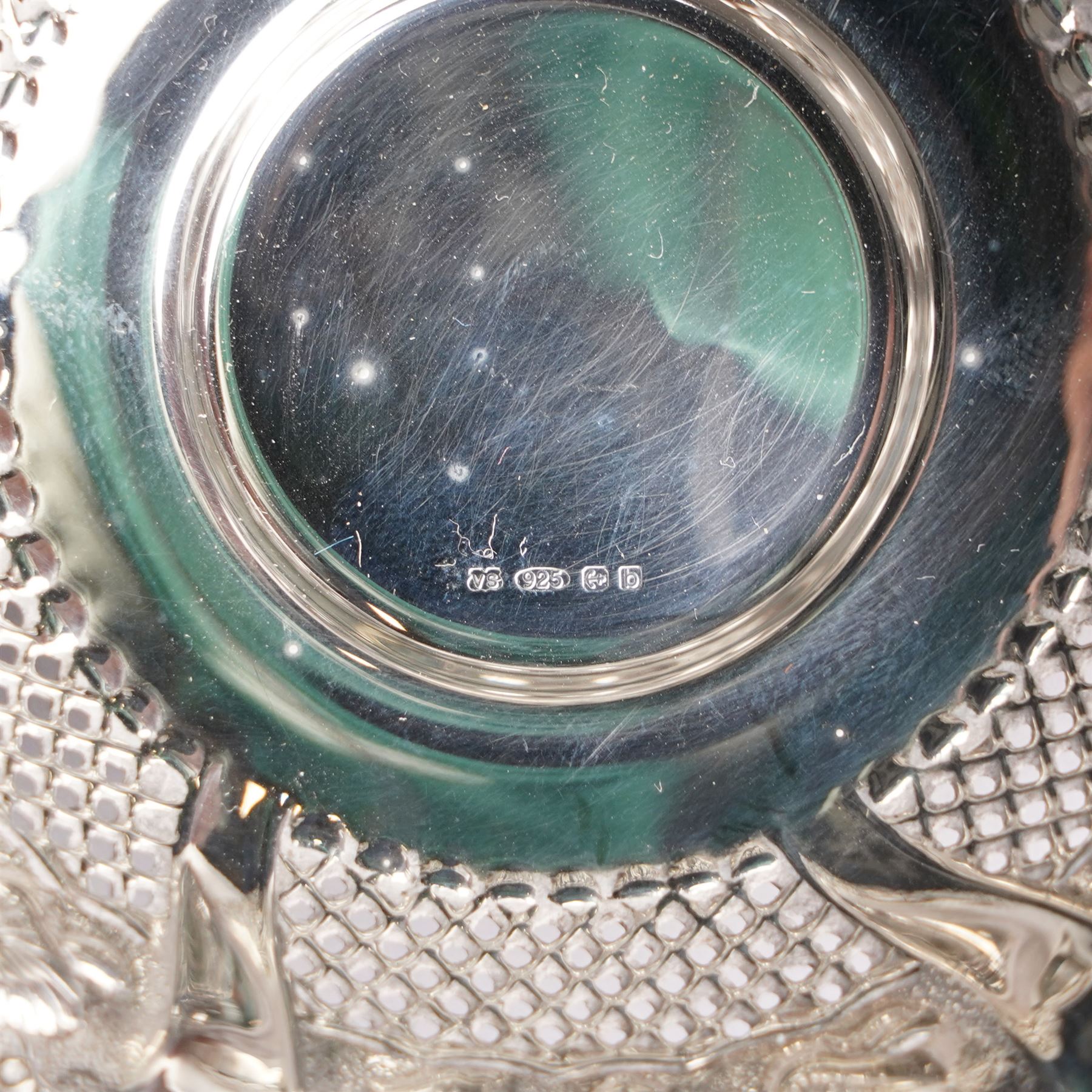 Silver three piece condiment set London 1973-1976 Maker C J Vander Ltd, George III silver sauce ladle London 1798, five silver coffee spoons, Dutch pierced silver server, silver handled knife, silver handled magnifying glass and small silver dish