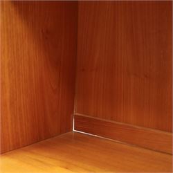 Clausen & Son Silkeborg - Danish 1960s teak highboard wall unit, the upper modular section with open shelves, smoked glass sliding doors and 12