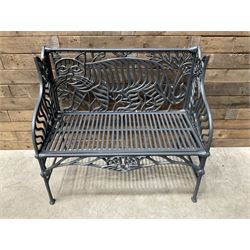 Richard Bawden (1936-2024); - Cat design painted cast iron garden bench