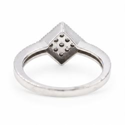 9ct white gold diamond shaped diamond ring, pave set with nine round cut diamonds, with diamond set shoulders, Birmingham 2006