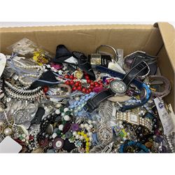 Large quantity of costume jewellery to include necklaces, bracelets, rings and watches