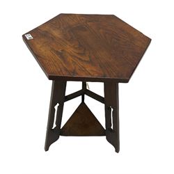 20th century oak side table fitted with drawer, Arts and Crafts style hexagonal table and a light oak drop leaf dining table (3)