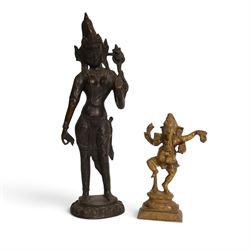 Brass sculpture of Ganesh,, together with a bronzed buddha stood upon a lotus leaf, largest H42cm 