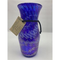 John Ditchfield for Glasform studio glass vase, with mottled wave design upon an iridescent purple ground, signed and numbered beneath, with certificate of authenticity tag, H26.5cm