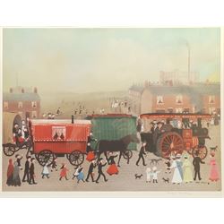 Helen Layfield Bradley (British 1900-1979): 'Big Bertha Comes to Lees', limited edition colour print signed in pencil 45cm x 60cm